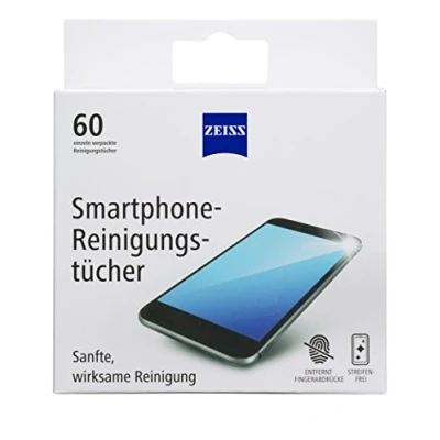 Obrázek ZEISS Čisticí ubrousky na smartphone nealkoholické 60 kusů pro bezpečné a efektivní čištění optických ploch každý hadřík jednotlivě zabalený ideální cesty nebo