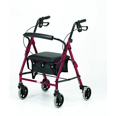 Obrázek Days Lightweight Folding Four Wheel Roller Walker with Padded Seat, Lockable Brakes, Ergonomic Handles, Limited Mobility Aid, Ruby Red, X Small, (Eligible for VAT relief in the UK)