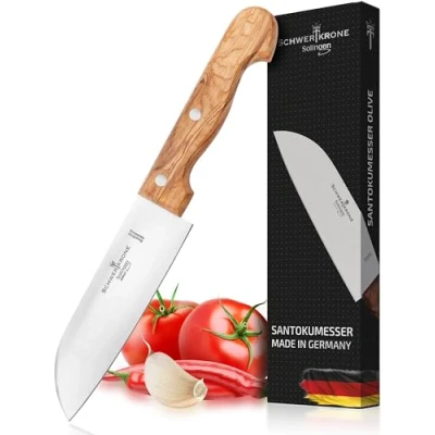 Obrázek Schwertkrone Šéfkuchařský nůž Solingen Premium santoku čepel 15 cm/6&quot;, rukojeť z olivového dřeva, ideální na maso a zeleninu