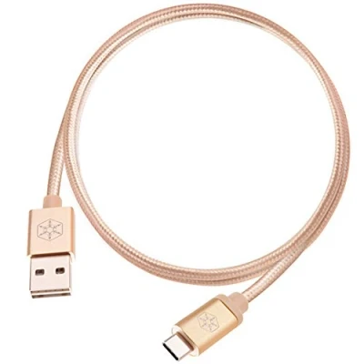 Obrázek SilverStone SST CPU04G 1000 oboustranný USB kabel, typ a na C, kabel s pláštěm z nylonového pletiva, vysoce výkonné nabíjení synchronizace dat, 1,0 m, zlatý