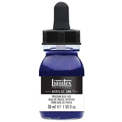 Obrázek Liquitex 4260320 tekuté profesionální akrylové barvy inkoust, tuš, 30 ml, vysoce pigmentovaná airbrush barva, pruská modrá barevný odstín