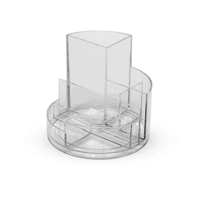Obrázek Maul organizér na psací stůl, kulatý box Ø 14 x 12,5 cm se 6 přihrádkami držák tužky, značkovače a nůžky tužky do kanceláře psacího stolu průhledný