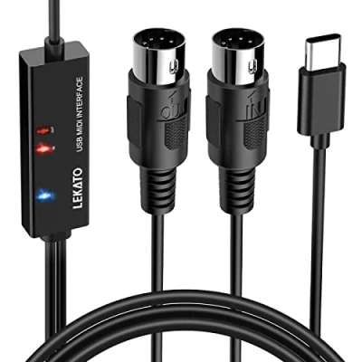 Obrázek LEKATO type C MIDI Kabel Interface Konverter, 5 Polig In Out zu USB Adapter für Controller/E Piano 6.5FT/2M