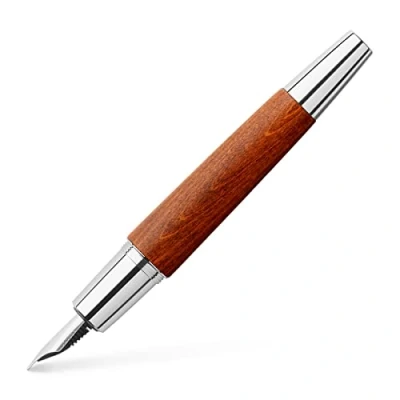 Obrázek FABER CASTELL 148203 plnicí pero e motion dřevo / chrom, pero: B, včetně dárkového balení, barva násady: hnědá/stříbrná