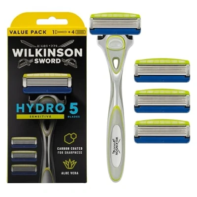 Obrázek WILKINSON SWORD Hydro 5 Rasierer für Männer Feuchtigkeitsspendendes Gel und umklappbarer Trimmer + 4 Rasierklingen