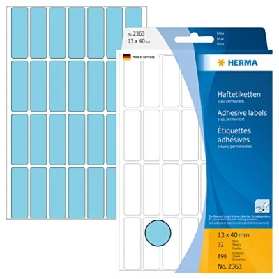 Obrázek HERMA 2363 víceúčelové etikety, 896 kusů, 13 x 40 mm, 28 na arch, samolepicí, štítky pro domácnost k popisování, matné, prázdné papírové lepicí etikety samolepky, modré