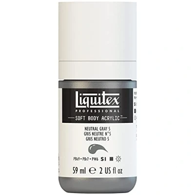 Obrázek Liquitex 1959599 Profesionální akrylová barva Soft Body umělecká v krémové krycí konzistenci, vysoká pigmentace, stálobarevná a odolná proti stárnutí, 59 ml láhev neutrální šedá č. 5