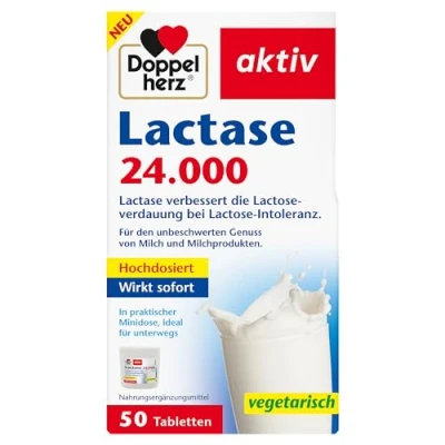 Obrázek Doppelherz Laktáza 24 000 zlepšuje trávení laktózy při nesnášenlivosti 50 tablet v praktické mini dóze