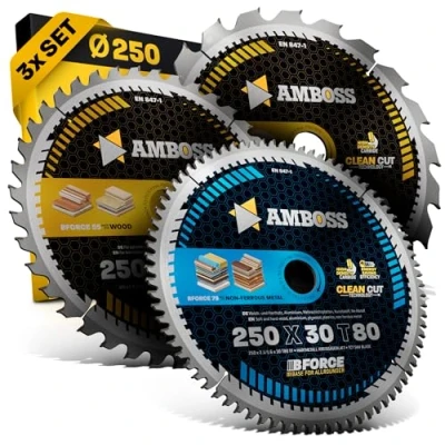 Obrázek Ø 250 x 30 ruční kotoučový pilový kotouč vhodný pro Mafell Erika 85 EC, Dewalt DWE 7492 atd. AMBOSS WERKZ® 250x30 sortiment pilových listů