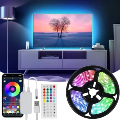 Obrázek Hoobabuy LED TV podsvícení, pásek 3 metry vhodný pro televizi 4055 palců a PC, ovládání pomocí aplikace dálkové ovládání, RGB, 30 LED/m, USB provoz