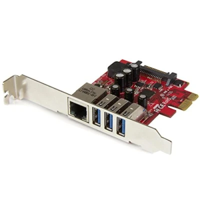 Obrázek StarTech.com 3 Port PCI Express USB 3.0 Karte mit Gigabit Ethernet fach PCIe Schnittstellenkarte GbE Anschluss