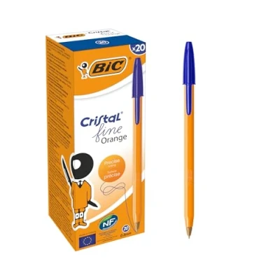 Obrázek BIC 8099221 kuličkové pero oranžové jemné 20 kulis v modré barvě tloušťka linky 0,35 mm pravé na dokumenty