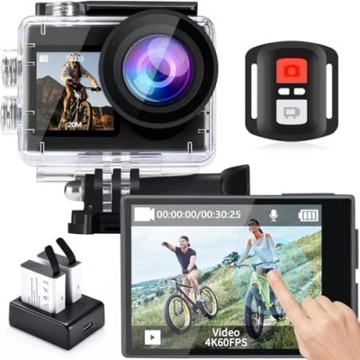 Obrázek icefox Action Cam 4K podvodní kamera vodotěsná 40 m ultra HD 20 MP 170 stupňů širokoúhlá WiFi kamkordér EIS stabilizace s duálním akumulátorem 1350 mAh