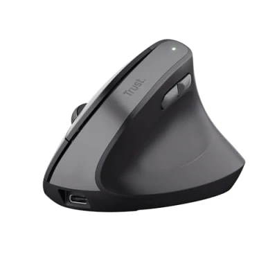 Obrázek Trust Yuno dobíjecí vertikální myš, bezdrátová ergonomická myš 2,4 GHz, prevence proti rameni myši/tenisovému (RSI syndrom), 800 2400 DPI, 70% recyklovaný plast, PC, notebook, Mac černá