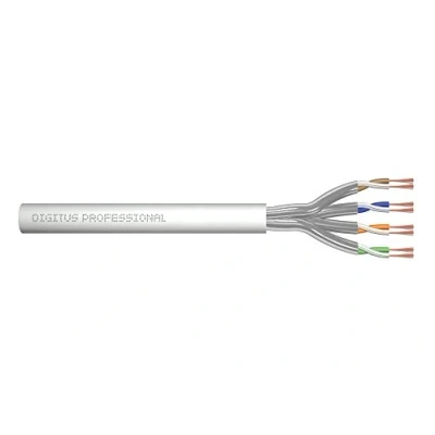 Obrázek DIGITUS Rohový patch kabel Cat 6A metrové zboží bez komplikace 100 m síťový U FTP LSZH AWG 27/7 šedý