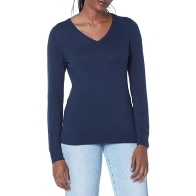 Obrázek Amazon Essentials Damen Leichter, Langärmeliger Pullover Mit V Ausschnitt, Klassischer Schnitt (Erhältlich In Übergröße), Marineblau, S