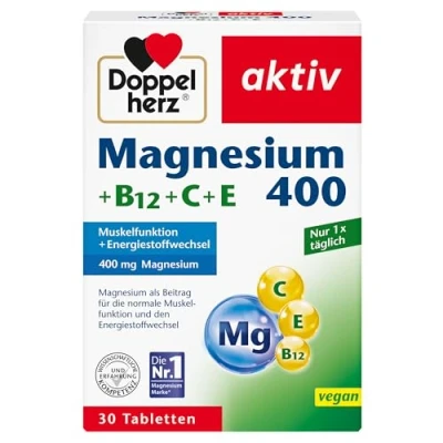 Obrázek Doppelherz hořčík 400 + B12 C E podporuje svaly a nervový systém 30 veganských tablet