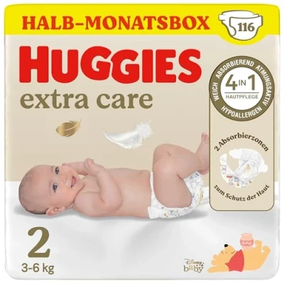 Obrázek Huggies Dětské plenky pro novorozence Newborn velikost 2, 116 plenek (2 x 58), poloviční měsíční balení