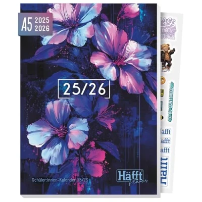 Obrázek Häfft® Plánovač 2025/2026 A5 Softcover školní diář, plánovací kalendář pro domácí úkoly, &quot;Dark Bloom Vol.2&quot; udržitelný a šetrný k klimatu