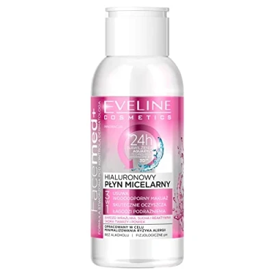Obrázek Eveline Cosmetics Facemed+ 3 v 1 Hyaluron micelární voda bez alkoholu, hloubkové čištění a hydratační pro citlivou pokožku, cestovní velikost 100 ml