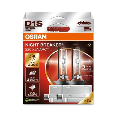 Obrázek OSRAM XENARC NIGHT BREAKER 220, D1S, + o 220 % více jasu, xenonová žárovka světlometu, 66140XN2 2HB, skládací krabice (2 žárovky)
