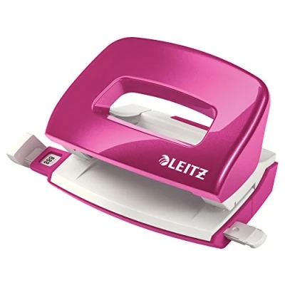 Obrázek Leitz Mini děrovačka z kovu, malá na 10 listů, kov, kolejnice s údaji o formátu, ergonomický design, růžová, série WOW, 50601023
