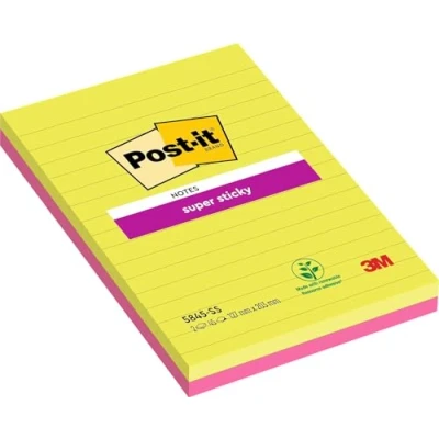 Obrázek Post it 5845SSU Super Sticky Notes (127 x 203 mm, linkované) 4 bloky po 45 listech, neonově zelená, ultrarůžová