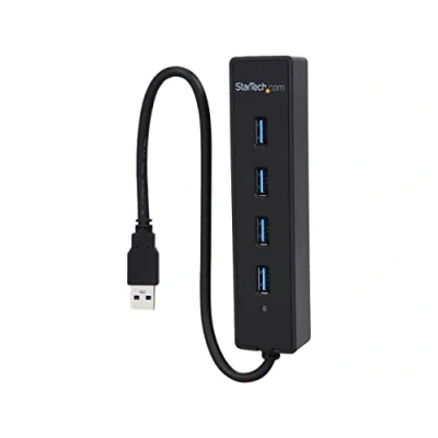 Obrázek StarTech.com 4 porty USB 3.0 SuperSpeed Hub černý přenosný externí rozbočovač s vestavěným kabelem