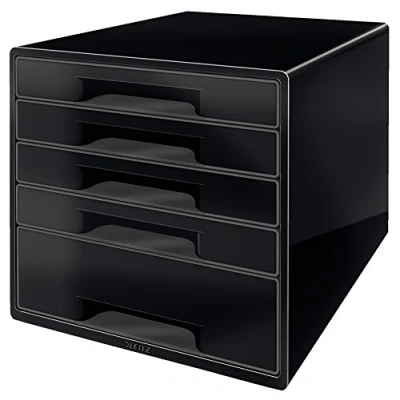 Obrázek Leitz Box se zásuvkami CUBE s 5 zásuvkami, vč. průhledné zásuvkové vložky, pro uložení dokumentů a potřeb A4, černý, 52531095