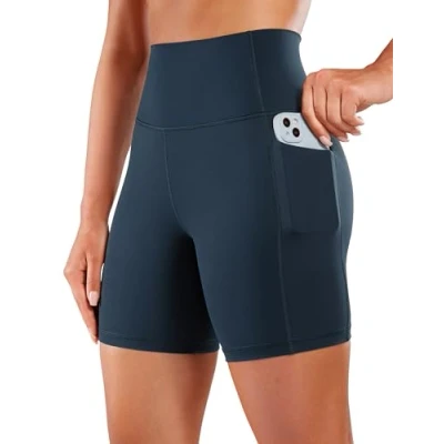 Obrázek CRZ YOGA Naked Feeling dámské cyklistické kalhoty s kapsami vysoký pas jóga šortky krátké sportovní legíny 10/15/20 cm, Pravé námořnictvo, 38