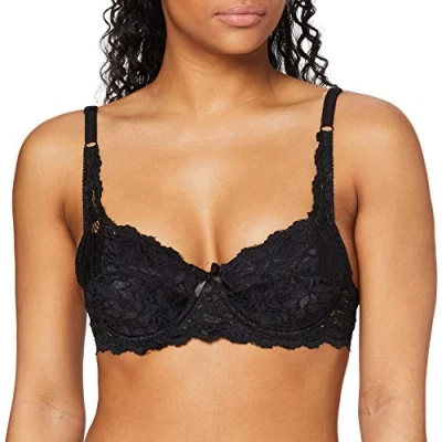 Obrázek FM London Spitzen BH für Damen, Push up, gepolstert, mit Bügeln, großes Körbchen,Schwarz,75DD /34DD