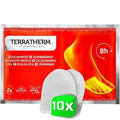 Obrázek TerraTherm ohřívací polštářky na nohy, hřejivé samolepicí, 8 h teplé prsty extra tenké a příjemně měkké, 10 párů