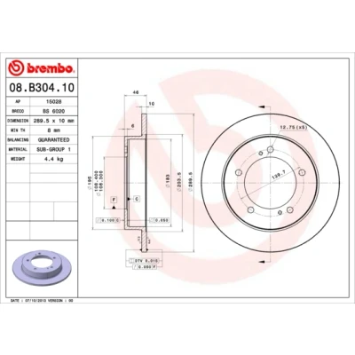 Obrázek Brembo 08.B304.10 Vordere Bremsscheibe, Anzahl 2