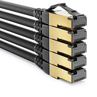 Obrázek deleyCON 5x 1m CAT8. 1 patch kabel síťový datový S/FTP PIMF 2000 MHz 40 Gbit RJ45 LAN DSL CAT.8 Ethernet konektor černý