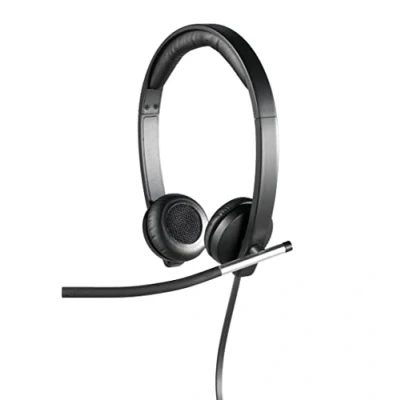 Obrázek Logitech H650e sluchátka s mikrofonem, stereo headset, potlačení šumu, ovládání hlasitosti a vypnutí zvuku na kabelu, LED indikátoru, USB přípojka, PC/Mac/laptop černá