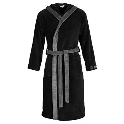 Obrázek Di Ficchiano Pánský župan Monza S kapucí I ranní hebký noční prádlo z ušlechtilého mikrovlákna kimono výběrem barev a velikostí 5XL Bath Robe Öko Tex Standard 100, Černá šedá