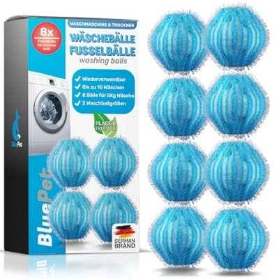 Obrázek BluePet® 8 x fotbalových míčků do pračky odstraňuje zvířecí chlupy, žmolky a vlákna, lapač vlasů sušičky kuličky z vláken koule na prádlo (8x světle modrá)