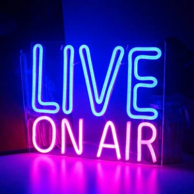 Obrázek Looklight Live On Air Leuchtreklame Blau Rosa Neon Schild,Buchstaben LED Neonlicht, Wanddekoration für Studio, Schlafzimmer Spielzimmer Party Wort Lichtschild, Stromversorgung über USB