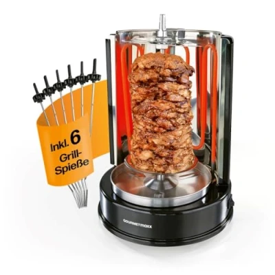 Obrázek GOURMETmaxx Dönergrill vertikaler Elektrogrill für Döner, Gyros, Schaschlik Grill elektrisch mit Mittelspieß und 6 zusätzlichen Spießen, auch als Schaschlikgrill verwendbar