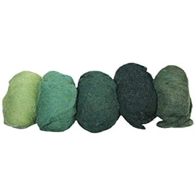 Obrázek Rayher Hobby čistá střižní vlna, melírovaná, fleece, 5 barev á 20 g, (celkem 100 g), zelené odstíny, 100% vlna na plstění, pohádková plstěná 5363700, odstíny