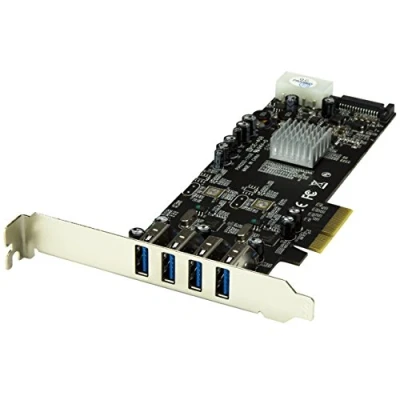 Obrázek StarTech.com 4 Port USB 3.0 SuperSpeed PCI Express karta rozhraní s 2 5Gb/s kanály a UASP, SATA/LP4 Molex proud