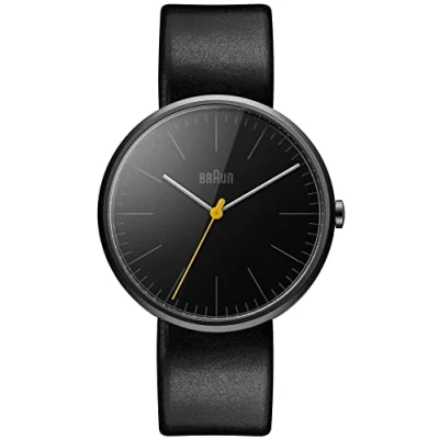 Obrázek Braun Mens Ceramic 3 ruční analogové Quartz Watch, Black Dial and Leather Strap, 42mm Case, Model BN0172BKG., černá, minimální