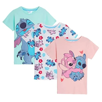 Obrázek Disney Dívčí 3dílné balení Lilo a Stitch Trička Děti Angel Letní top s krátkým rukávem, Vícebarevné
