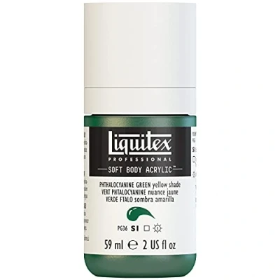 Obrázek Liquitex 1959319 Professional akrylová barva Soft Body umělecká v krémově krycí konzistenci, vysoká pigmentace, stálobarevná &amp; odolná proti stárnutí, láhev 59 ml ftalo zelená (žlutý odstín)