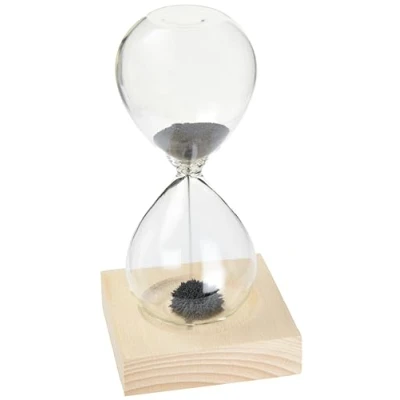 Obrázek Přesýpací hodiny s magnetickým pískem, výška cca 16 cm, doba provozu 1 minuta, dřevěný podstavec magnetem
