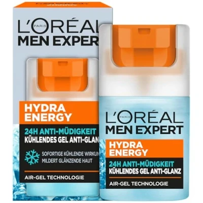 Obrázek L&#039;Oréal Men Expert chladivá péče proti lesku, o obličej pro muže, matující a osvěžující gel 24H únavě, pleťový krém muže s mořskou pramenitou vodou, Hydra Energy, 1 x 50 ml