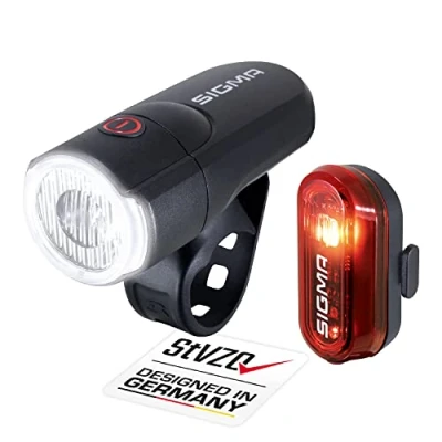 Obrázek SIGMA LED světlo na jízdní kolo sada Aura 30 &amp; Curve baterie, montáž bez nářadí, ochrana proti stříkající vodě světla schváleno StVZO,