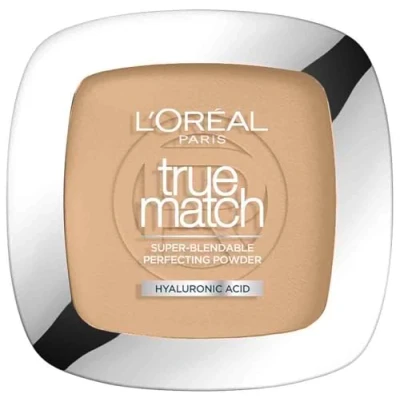 Obrázek L&#039;Oréal Paris Práškový make up, matující kompaktní pudr s kyselinou hyaluronovou, vč. zrcadla a houbičky, True Match, č. 3D, 9 g