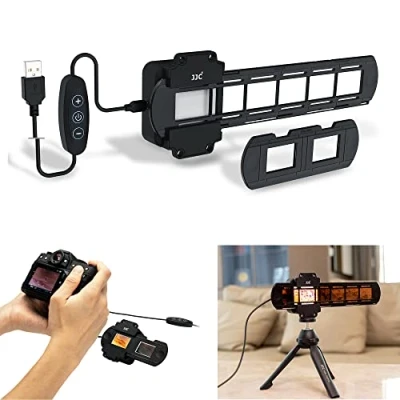 Obrázek JJC Filmdigitalisierungsadapter mit LED Lichtset Konvertieren von 35 mm Negativfilm &amp; Dia in digitales JPEG, 10 Helligkeitsstufen USB Lampe, Diahalterung Filmstreifenhalter
