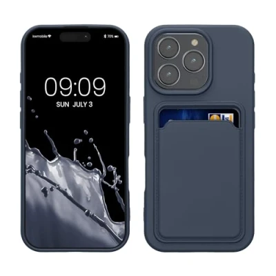 Obrázek kwmobile pouzdro na mobil kompatibilní s Apple iPhone 16 Pro přihrádkou karty tmavě modrá